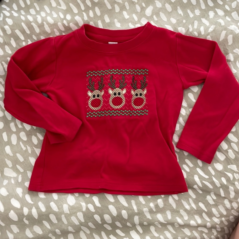 Red smocked Rudolph shirt